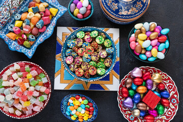Colorful Ramadan Eid Candy and Chocolate Photo, Eid Celebration Among Family, Üsküdar Istanbul,...