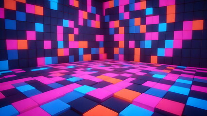 Geometric abstract colorful 3d cubic wall and floor Vibrant Colors background