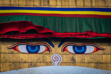 buddha eyes at tibetan style stupa - 778830036