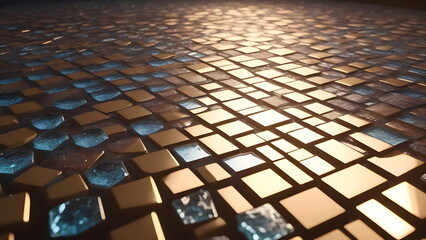 3d rendering of geometrics metallic background with cubes in gold and blue colors