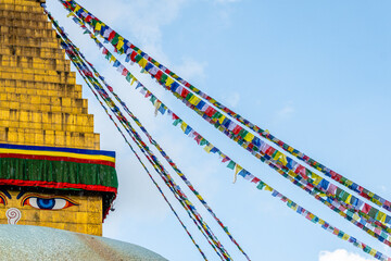 buddha eyes at tibetan style stupa - 778830058