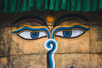 buddha eyes at tibetan style stupa - 778830069