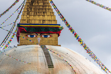buddha eyes at tibetan style stupa - 778830070