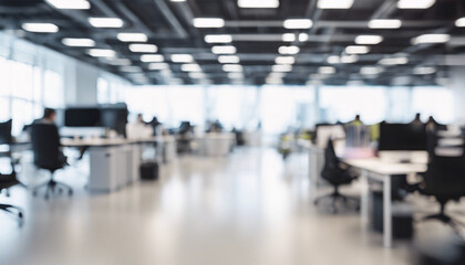 Defocused Modern Office Interior with Stylish Furniture, Bright Lighting, Open Space, and Abstract Professional Design, Perfect for Corporate, Business, University, or Workplace Settings