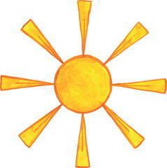 The sun. Watercolor illustration. A hand-drawn drawing. Clipart. On a white background