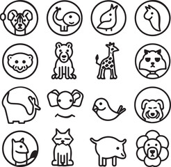 Animals thin line icons set black and white