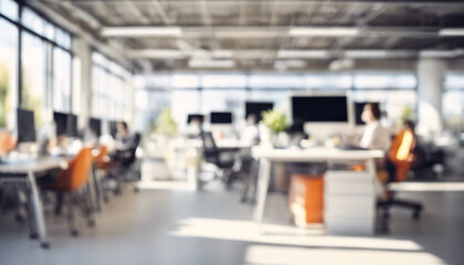 Corporate Conference Room: Abstract Interior with Open Space and Sunlight. Blurred Empty Sunny Open Space Office. Blurred Office Interior Space Background. Corporate Design.