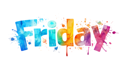 Vector colorful splash watercolor paint of word "Friday" isolated on white background
