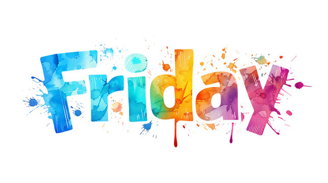 Vector colorful splash watercolor paint of word "Friday" isolated on white background
