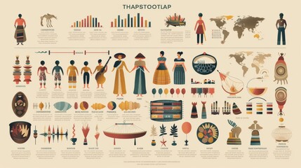 An infographic depicting various elements that define culture, including language, history, behavior, society, belief, ethnicity, music, and food. - obrazy, fototapety, plakaty