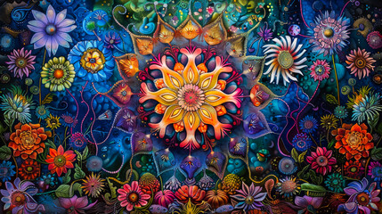 Fototapeta na wymiar Vibrant Neon Mandala Art in Cosmic Setting.