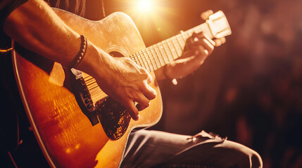 A musician holds a guitar in their hands, skillfully playing and creating music