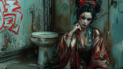 Fototapeta na wymiar A stunning cyberpunk geisha