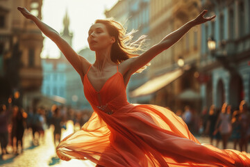 Ballet dancer in peach-colored costume