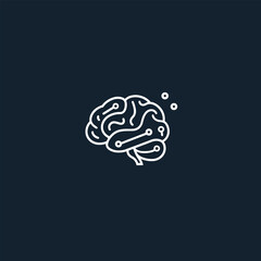 Minimalist white brain drawing on a dark blue canvas.
