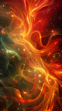 Abstract digital flames, warm colors with bottom text area