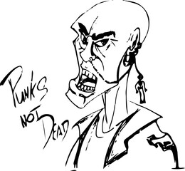 Hand drawn head of a punk not dead man