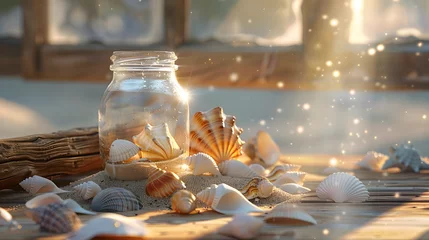 Foto op Plexiglas A pile of seashells on the table © Oleksandr