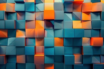 Abstract blue and orange background with squares, Polygonal mosaic with Orange gradient