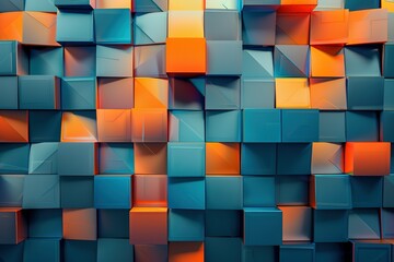 Fototapeta premium Abstract blue and orange background with squares, Polygonal mosaic with Orange gradient