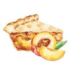 Peach pie slice watercolour dessert food illustration  © Ann Lou