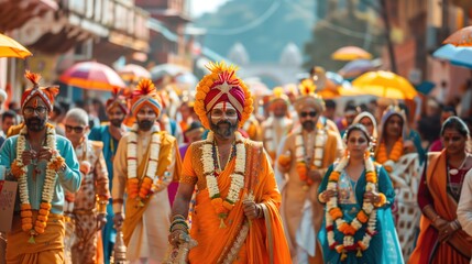 Indians celebrating gudi padwa street festival