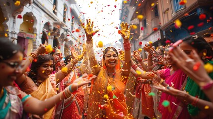 Indians celebrating gudi padwa street festival - obrazy, fototapety, plakaty