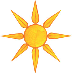 The sun. Watercolor illustration. A hand-drawn drawing. Clipart. On a white background