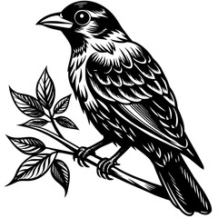     Bird on a branch vector illustration.

