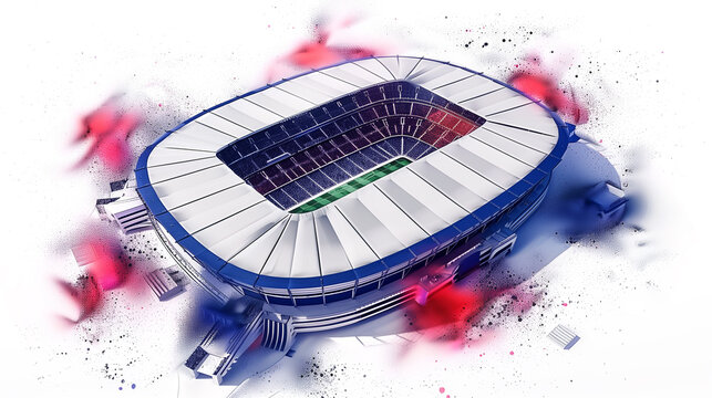 Sketch of the studium Parc des Princes in Paris with some watercolor elements in the French flag colors.