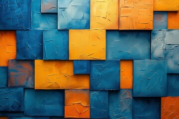 Abstract blue and orange background with squares, Polygonal mosaic with Orange gradient