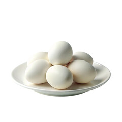 White eggs on white plate isolated on transparent background.