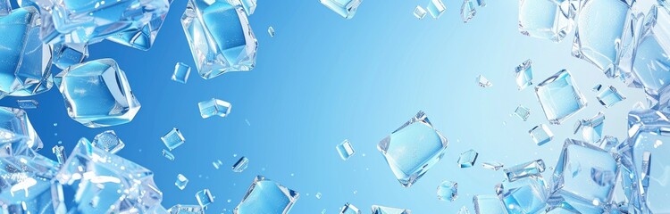 A blue sky background with ice cubes