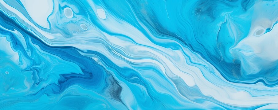 Cyan fluid art marbling paint textured background with copy space blank texture design 