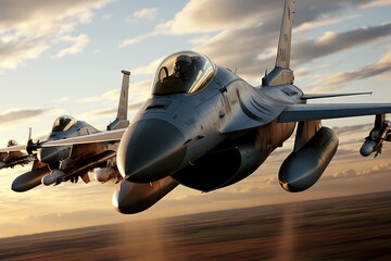 F 16 fighter patrols the sky