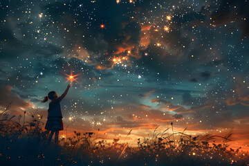 Girl picking up a star.