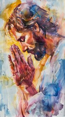 Obraz na płótnie Canvas Jesus Christ Praying in Watercolor 