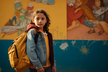Obraz na płótnie Canvas Girl with backpack at school.