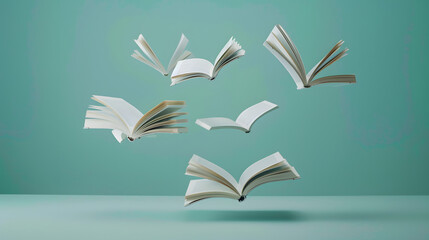 books with white pages floating in the air
