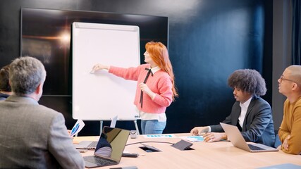 Woman using white board during a presentation of a project