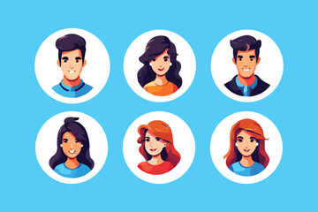 People's avatars set. Young men and women with thinking facial expressions. Modern character heads, happy smiling thoughtful girls and guys. Flat vector illustrations.