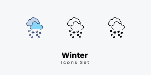 Winter  Icons set thin line and glyph vector icon illustration