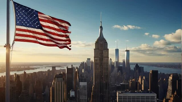 American flag on New York background