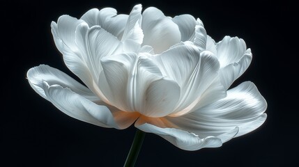   A close-up of a white flower on a black background with light shining through the center is optimal