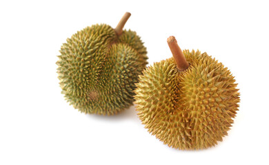 Durian fruits, isolated on white background. Concept, Tropical and seasonal fruit in Thailand....