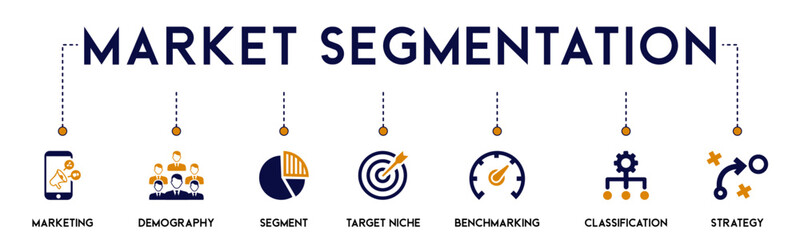 Market Segmentation banner website icons vector illustration concept of with an icons of marketing, demography, segment, target niche, benchmarking, classification, strategy, CRM on white background