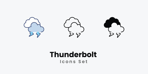 Thunderbolt  Icons set thin line and glyph vector icon illustration