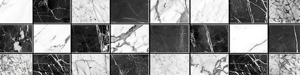 A seamless pattern of black and white marble squares. 