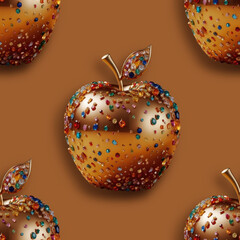 seamless pattern with an apple covered with colored precious gems on clear background to use as texture for packaging, fabric, wallpaper, clothing