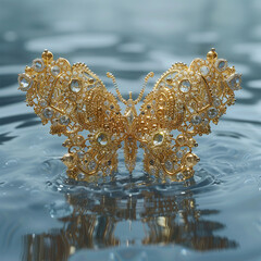 Gold jewelry in the shape of a butterfly decoration style - 778848083